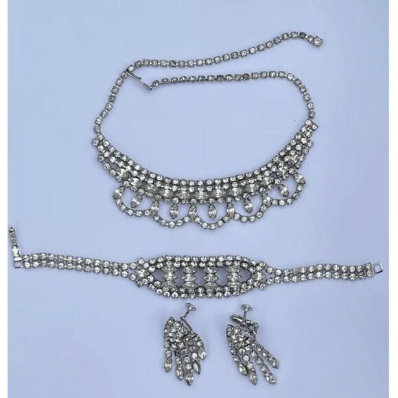 SPARKLY!!! Vintage Estate Rhinestone Jewelry Set Bracelet, NecklaceEarrings - Picture 7 of 7